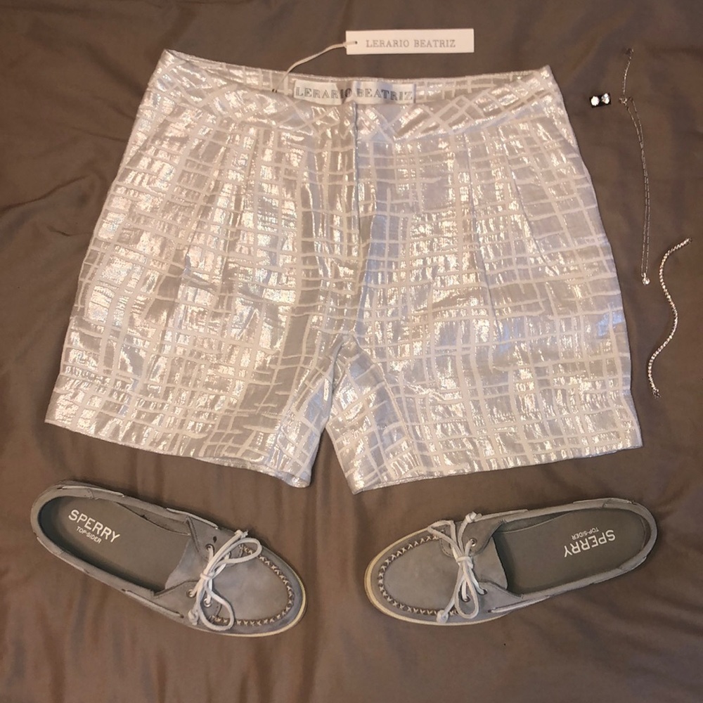 Lerario Beatriz Silver Metallic Shorts Size 6 NWT
